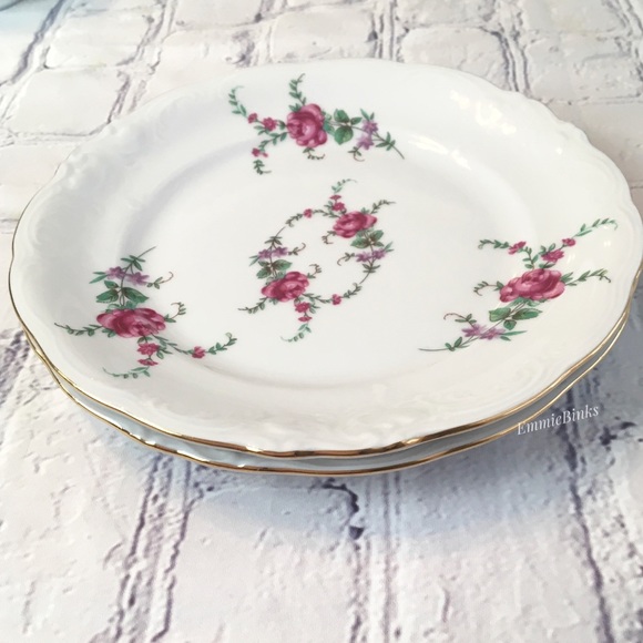 Vtg 1940s Wawel Fine Porcelain Rose Garden Gold Trim Bread & Butter Plates (2) - Picture 14 of 16